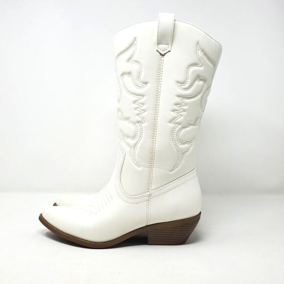Chariot & Co Boots Western Mid-Calf Stacked Heel Cowboy Boots White Size 7 - Picture 4 of 10